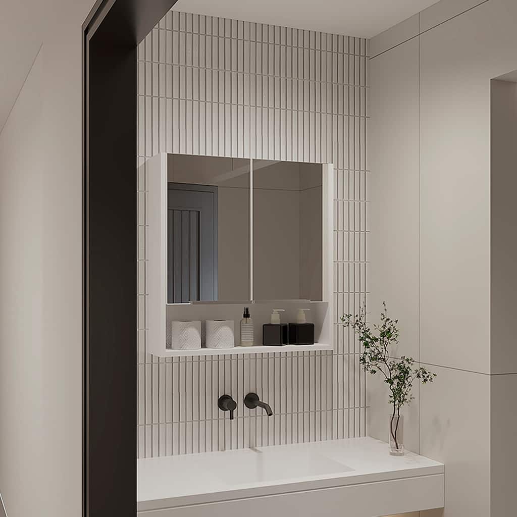 Rectangle Medicine Cabinet with Mirror, Two Doors, 4 Interior Shelves, White Finish, Perfect for Bathroom Storage