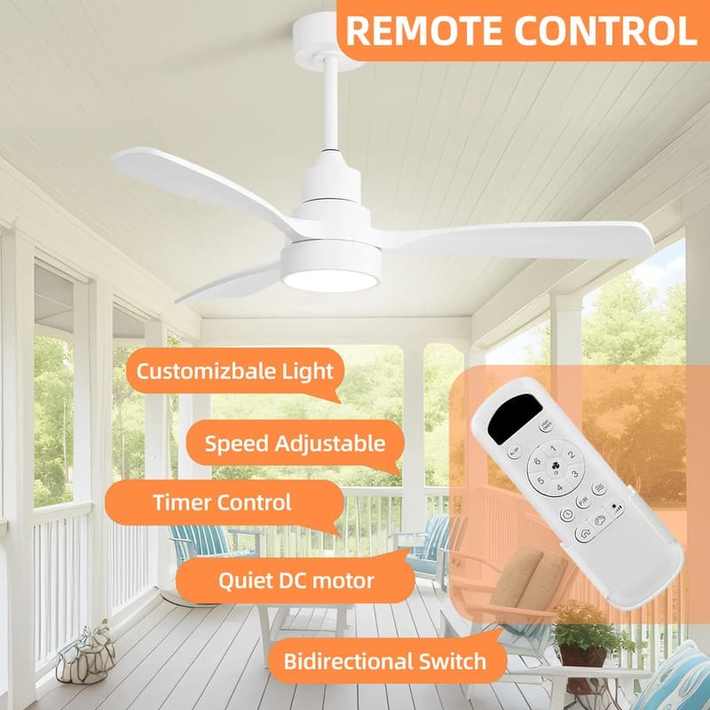 48/52 in. Modern Ceiling Fans with LED Light,Quiet/Reversible DC Motor, Flush Mount or Downrod, in White/Silver/Black