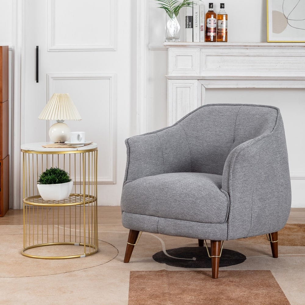 XINMICS Mid-Century Modern Accent Chair, Tufted Upholstered Armchair for Living Room, Bedroom, Set of 1