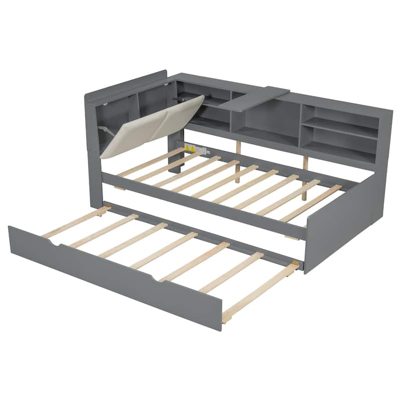 Wood Twin Size platform bed with Trundle