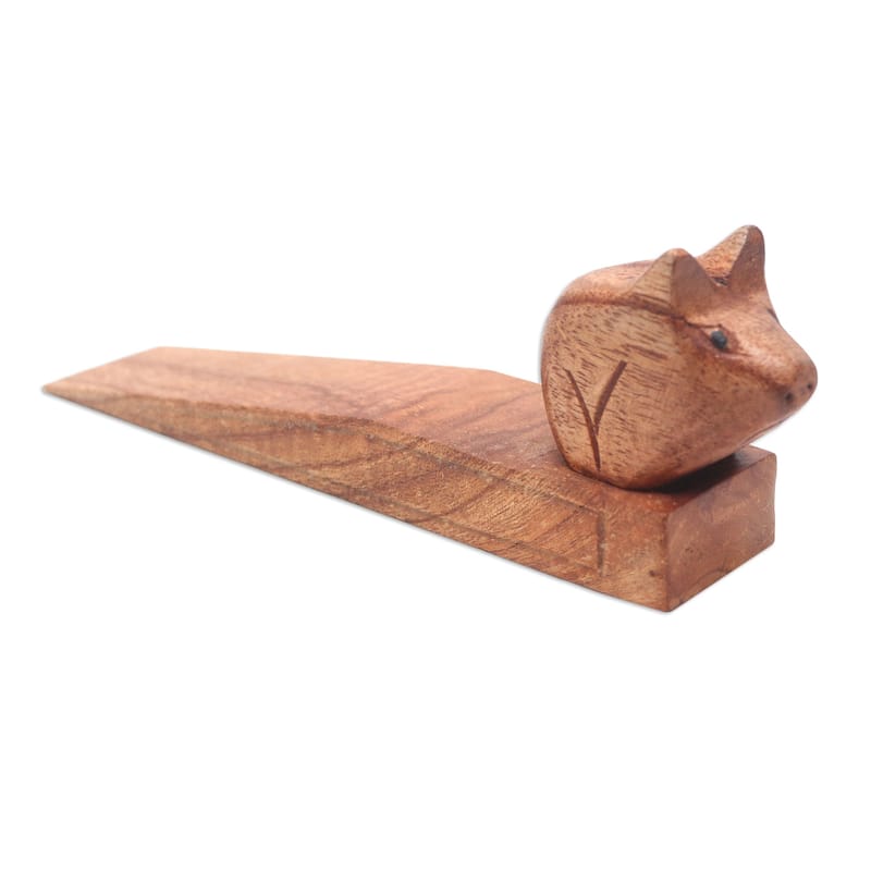 Novica Handmade Polite Piglet Wood Door Stop