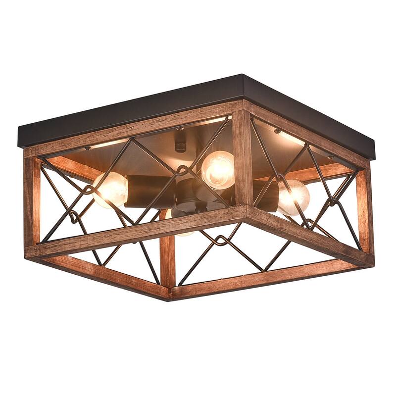 Black and Brown Geometric Farmhouse Rectangular Cage Design Flush Mount Ceiling Light