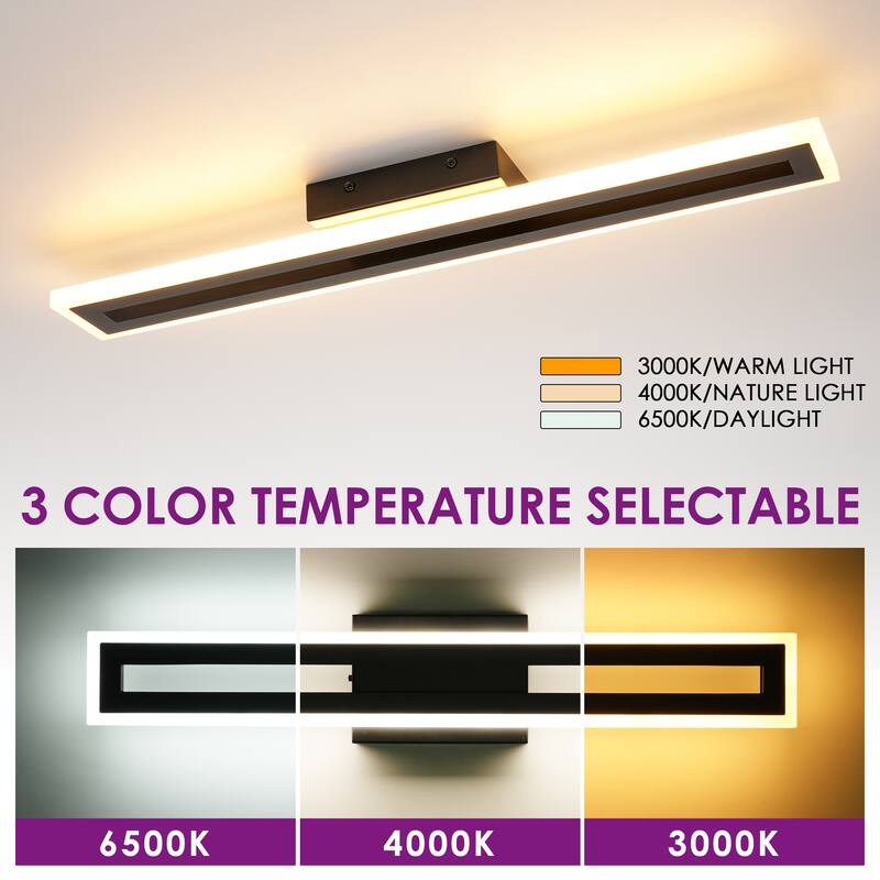 23.6 in. 1-Light Matte Black Linear Rectangular Strip Color Changing Integrated LED Bathroom Vanity Light