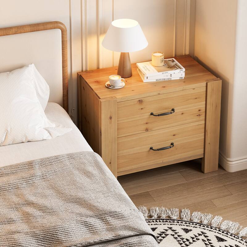 Solid Wood Nightstand with 2 Drawers