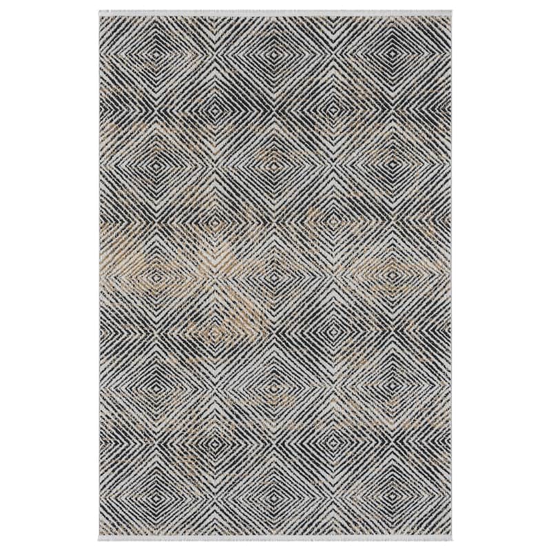 Olivia Collection Black/Cream Contemporary Abstract Area Rug