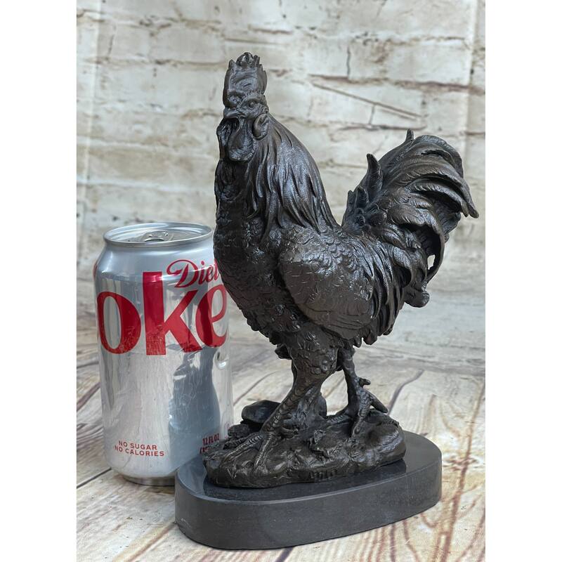 Signed Exquisite Rooster Farm Marble Bronze Statue Sculpture Figurine Figure Art