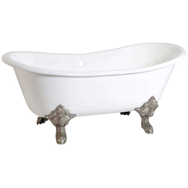 Kingston Brass Aqua Eden 67" Clawfoot Cast Iron Soaking Tub with - White / Brushed Nickel