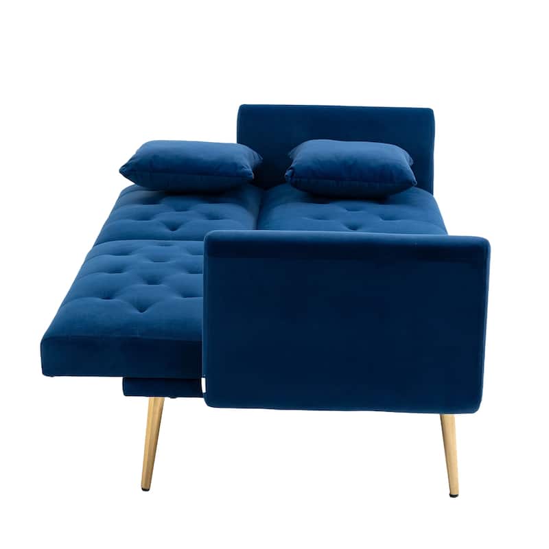 65.35" Velvet Futon Sofa Bed with Adjustable Backrest