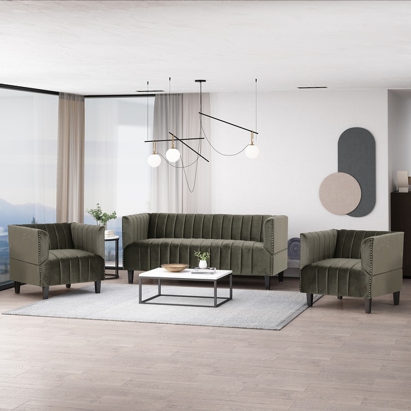 Weymouth Contemporary Channel Stitch Velvet Sofa and Club Chair Set by Christopher Knight Home