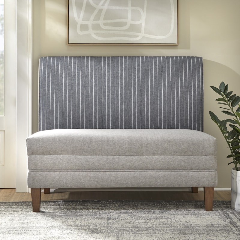 Lifestorey Phillips Upholstered Bench - Light Grey/Dark Grey Stripe