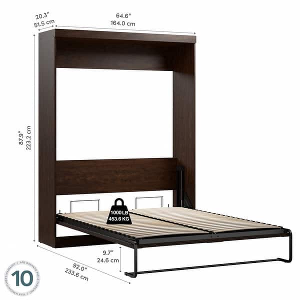 dimension image slide 3 of 4, Pur 65W Queen Murphy Bed for Multipurpose Room by Bestar