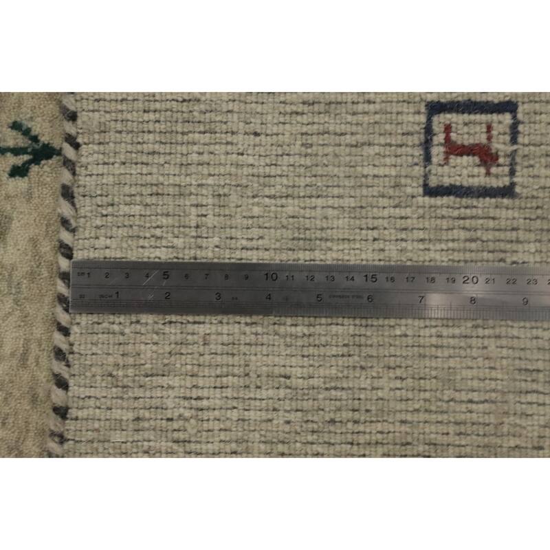 Hand Knotted Oriental 100% Wool Carpet Tribal Animal Pictorial Beige & Ivories Gabbeh Area Rug - 9' 9'' X 8' 3''