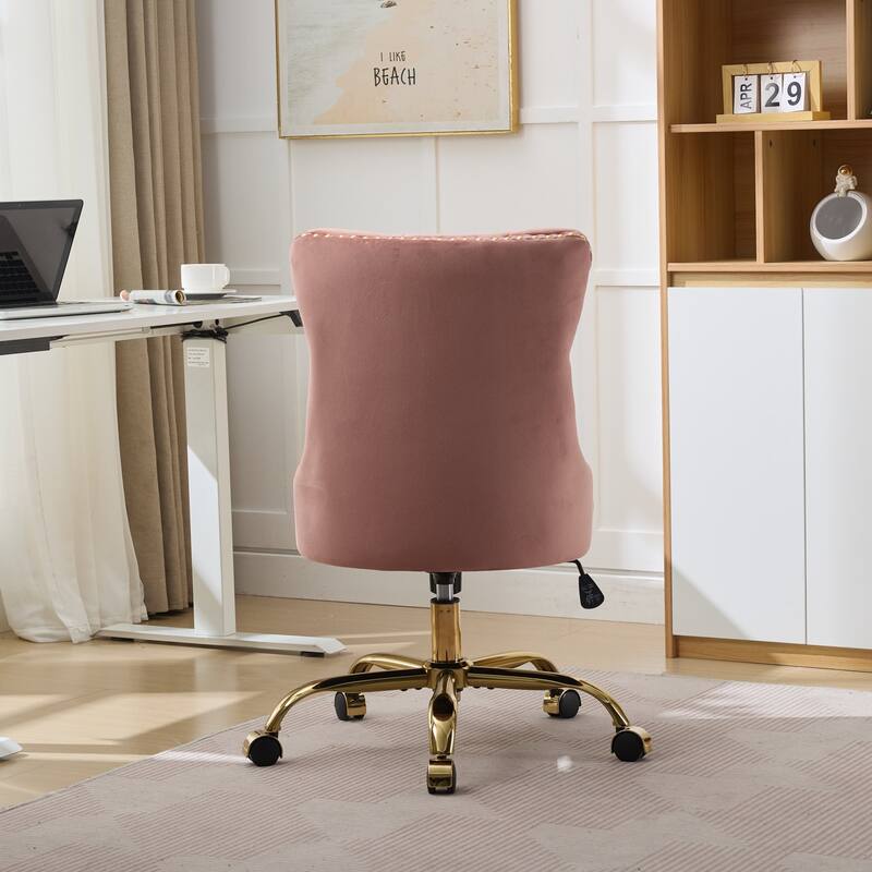 GDF Studio - Velvet Tufted Upholstered Home Office Chair with Golden Metal Base with Swivel Adjustment and Elegant Button Back