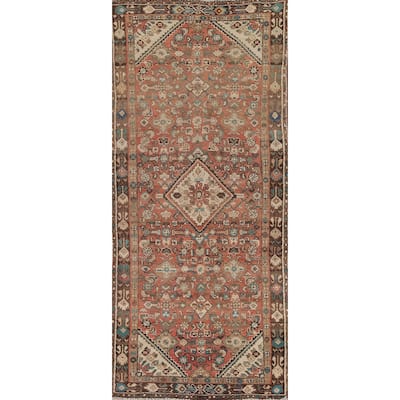 Hamedan Persian Vintage Runner Rug Handmade Geometric Wool Carpet - 3'5"x 9'9"