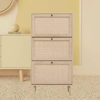 Modern Shoe Storage Rack Cabinet with Pine Feet, Double Shelves and Foot Pads for Entryway, Hallway and Porch Organizer