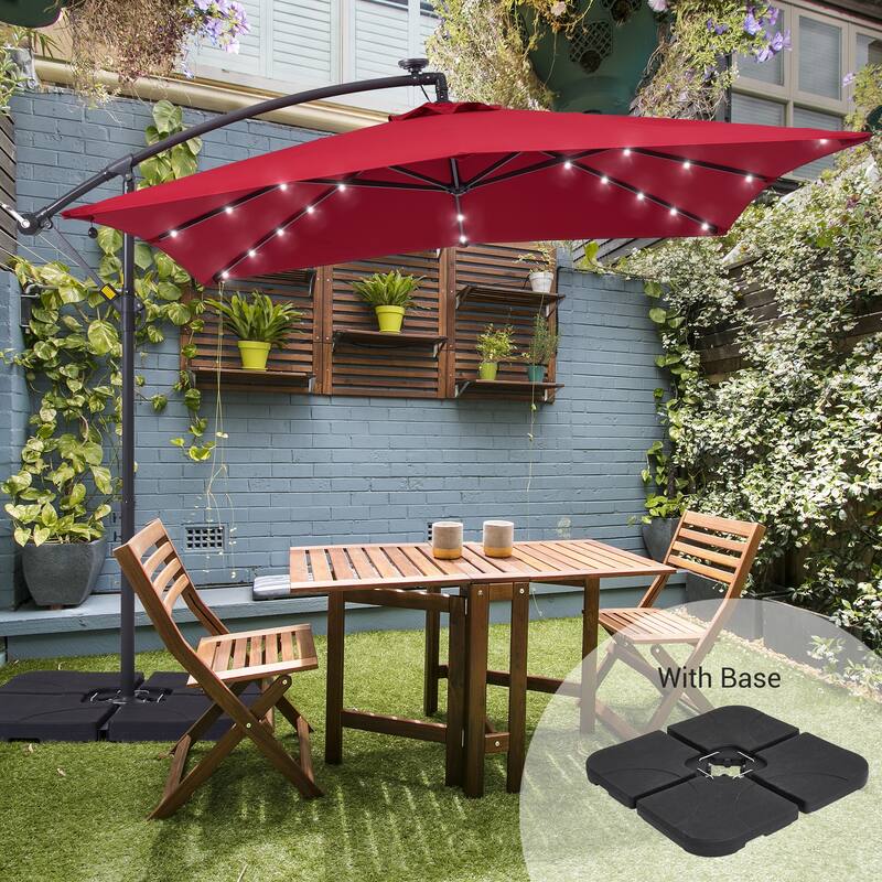 LIVOOSUN Solar Powered 8.2ft LED Patio Offset Umbrella With Base