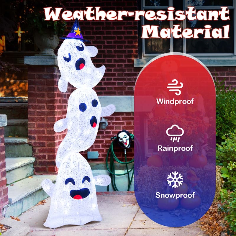 Costway 4 FT Lighted Stacked Ghosts Standing Halloween Decoration with - See Details
