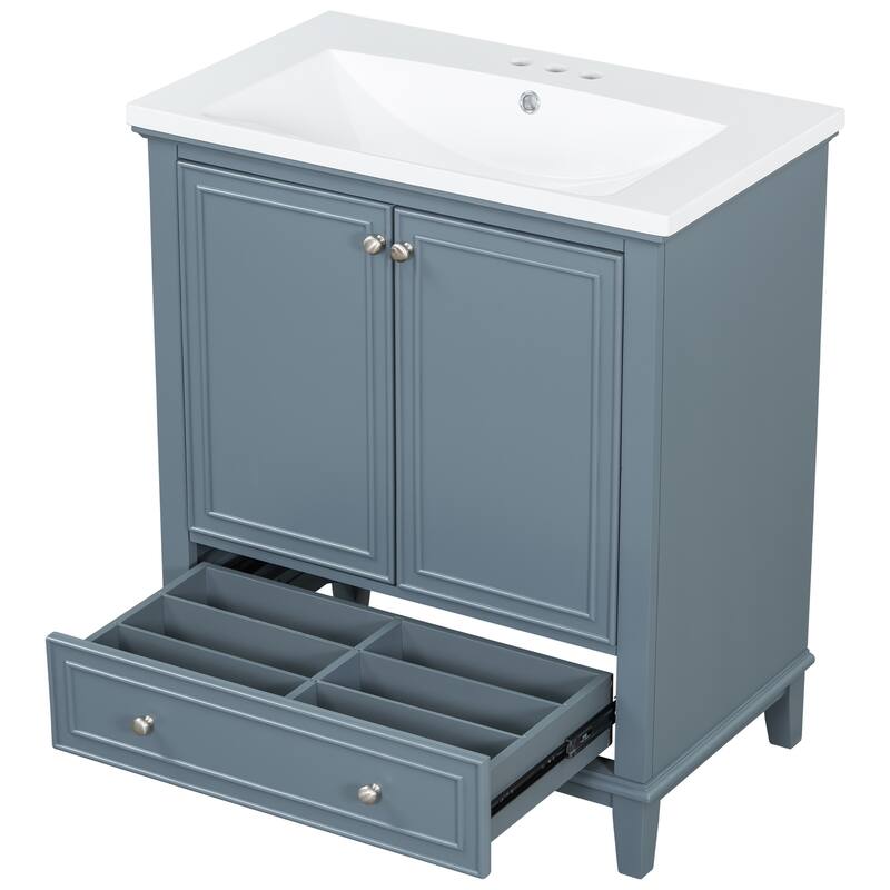 30" Bathroom Vanity with Sink Combo, Multi-functional Bathroom Cabinet with Doors and Drawer, Solid Frame and MDF Board