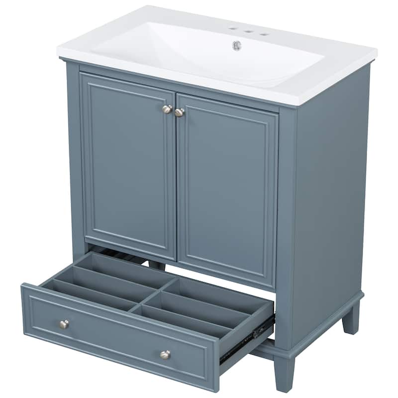 GDFStudio - Emerson 30-Inch Freestanding Bathroom Vanity with Ceramic Sink, Multi-functional Cabinet and Drawer