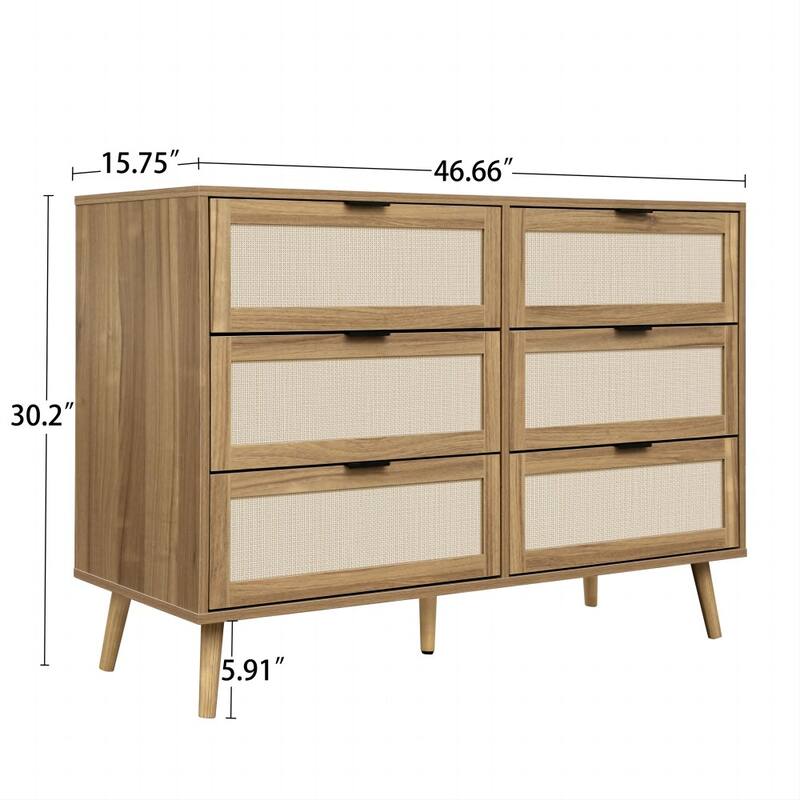 6 Drawer Rattan Dresser, Buffet Cabinet, Storage Cabinet for Bedroom