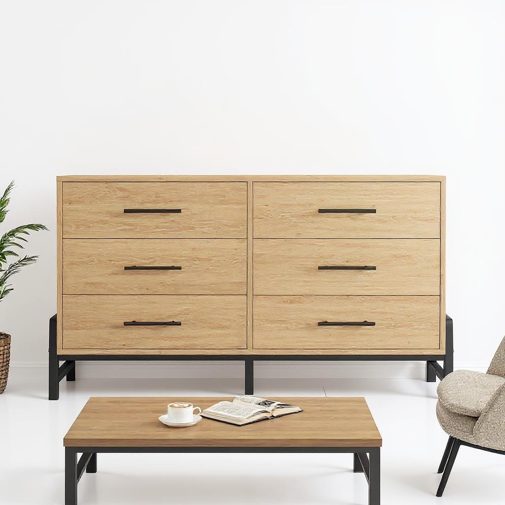 6 Drawers Dresser, with R-Shaped Legs, 52"