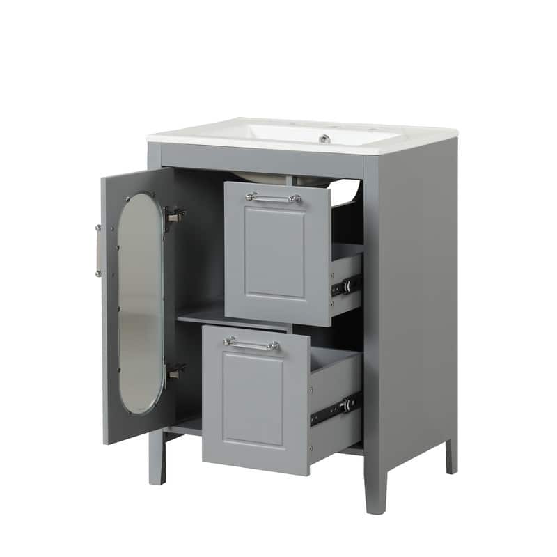 24" Bathroom Vanity Cabinet with Sink,Two Drawers and Door
