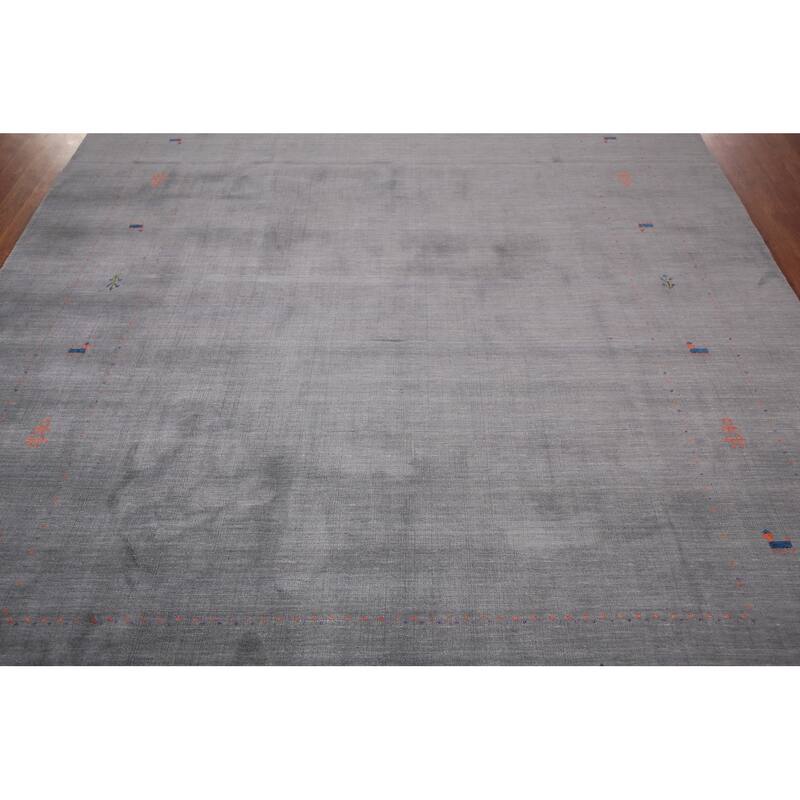Tribal Gray Gabbeh Indian Area Rug Hand-Knotted Wool Carpet - 8'1"x 9'11"