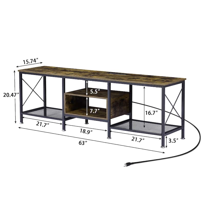 VECELO Wood TV Stand with Charging Station,Storage Shelves Entertainment Center TV Cabinet