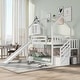 preview thumbnail 20 of 26, Twin Over Twin House Bunk Bed with Convertible Slide, Storage Staircase Can be Placed Left or Right, Full-Length Guardrails