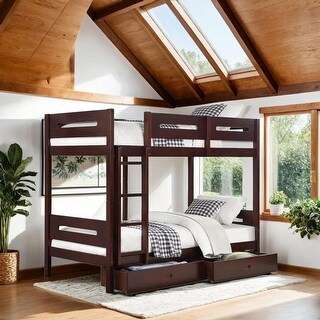 Artsy Twin over Twin Bunk Bed with Removable Ladder, Hanger and 14+14 Slat System, Space-Saving Knock-Down Design, Espresso