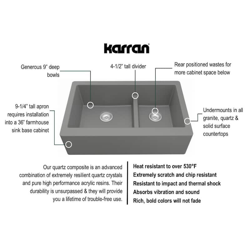 Karran Farmhouse/Apron-Front Quartz Double Bowl Kitchen Sink