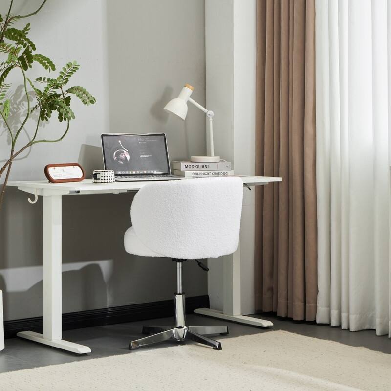 Cute Modern Teddy Swivel Chair Armless Adjustable Height Office Desk Chair with No Wheels and Backrest Support - N/A