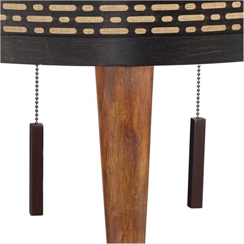 Mid Century Modern Floor Lamp Cherry Wood Perforated Metal Shade - 16" x 64"