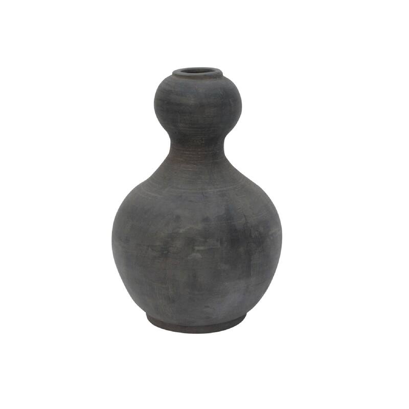 Artissance Pottery Gourd-Shaped Vase, 13 Inch Tall, Gray