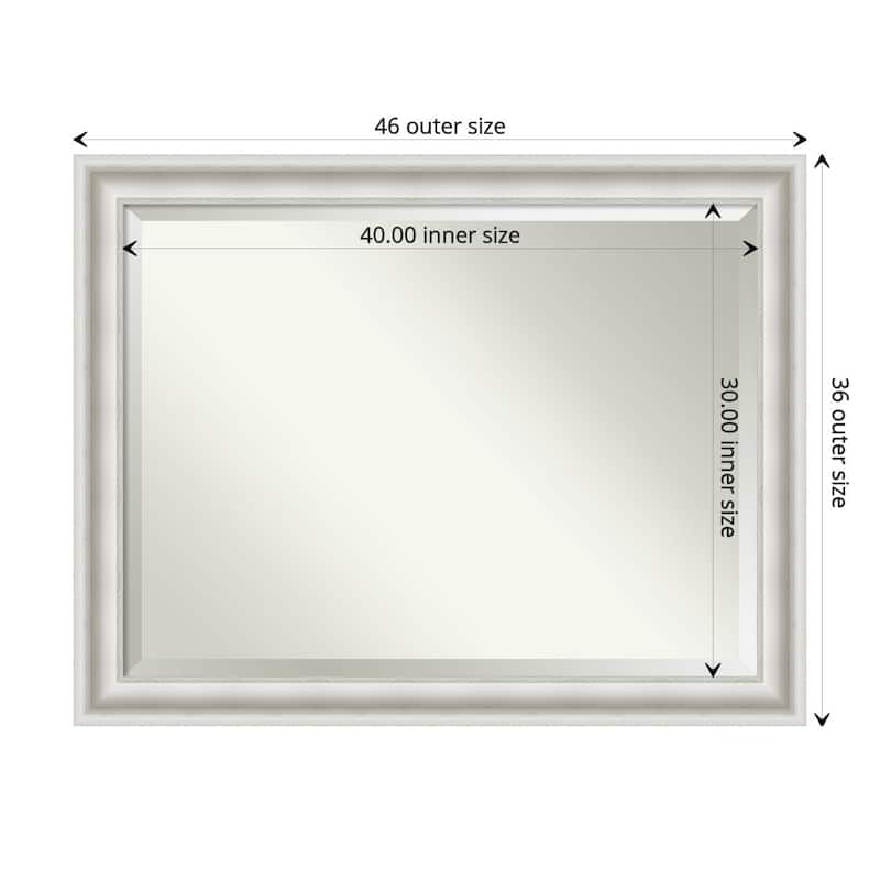 Beveled Bathroom Wall Mirror - Parlor White Frame - Outer Size: 46 x 36 in