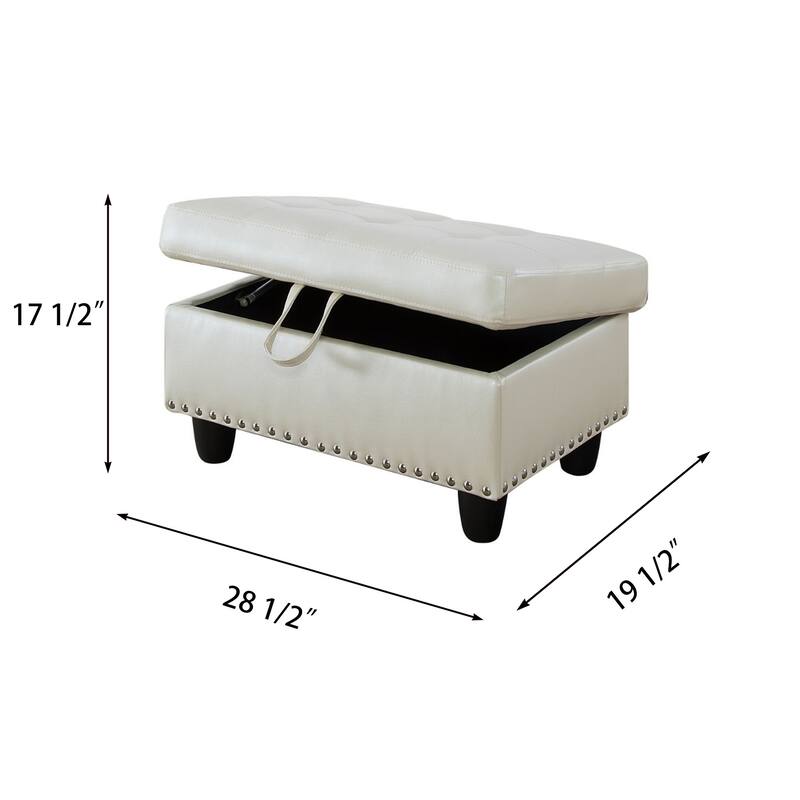 White Faux Leather Storage Ottoman for Entryway