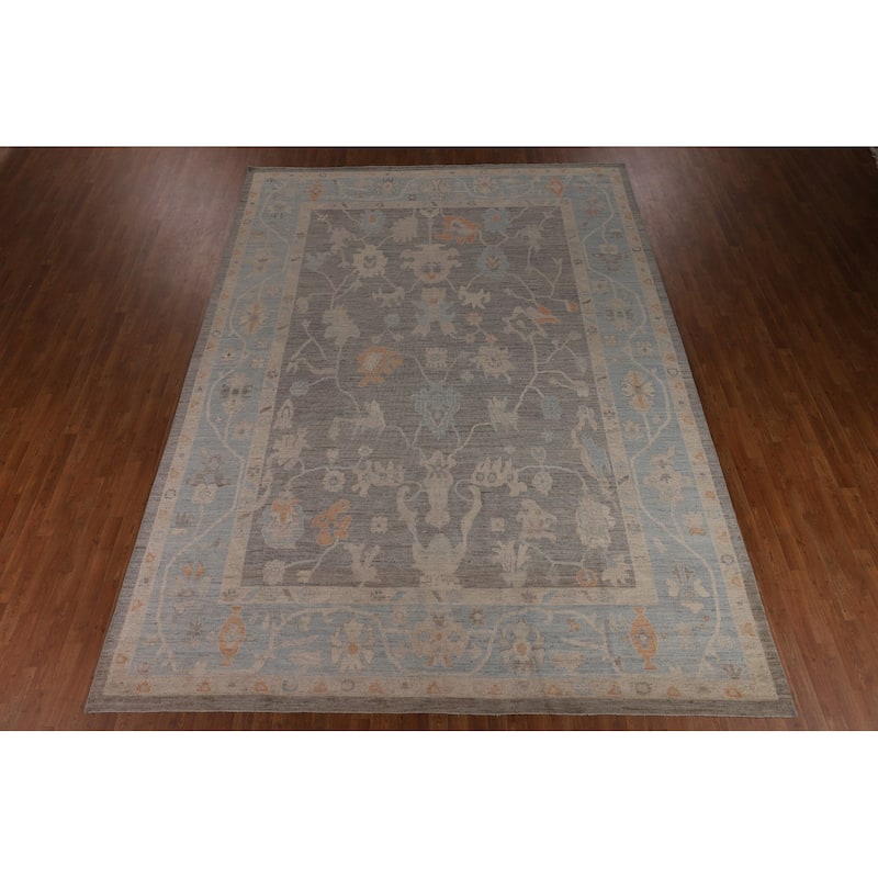 Gray Oushak Turkish Large Area Rug Hand-Knotted Wool Carpet - 10'1"x 13'8"