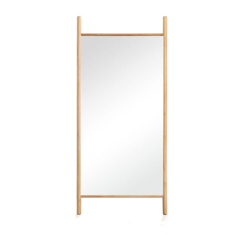 HomeRoots 71" Natural Solid Wood Ladder Leaning Framed Full Length Mirror - 31.00 in. x 71.00 in. x 0.79 in.