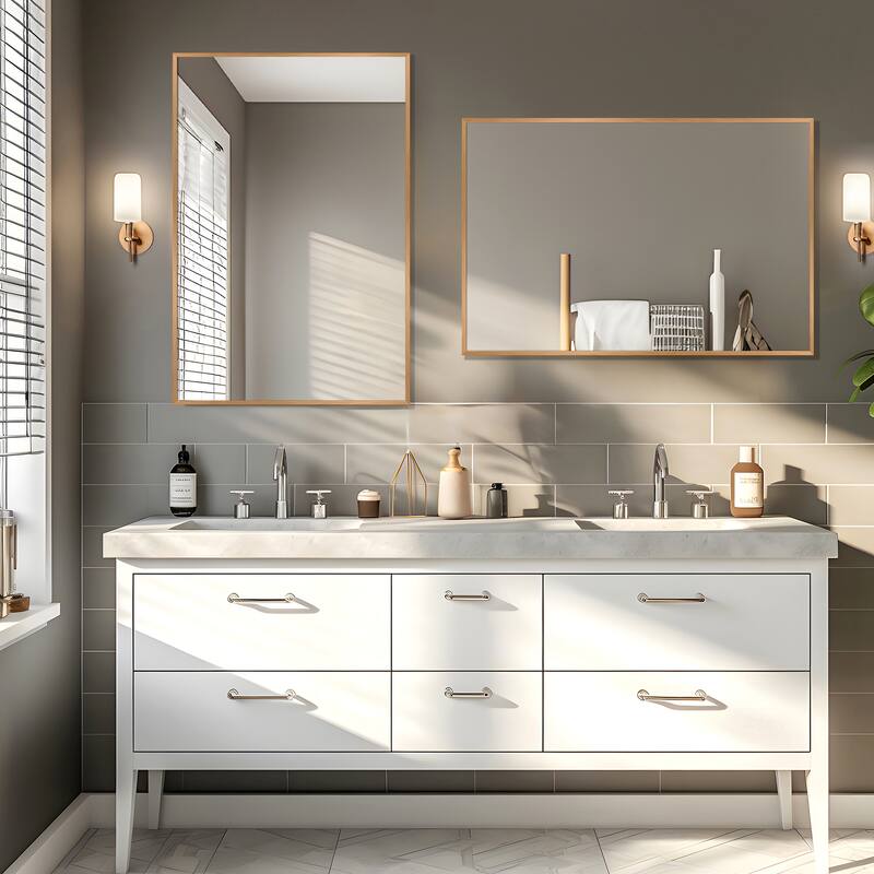 Modern Thin Frame Wall-mounted Vanity Mirror (Set Of 2） - 39*30 - Gold