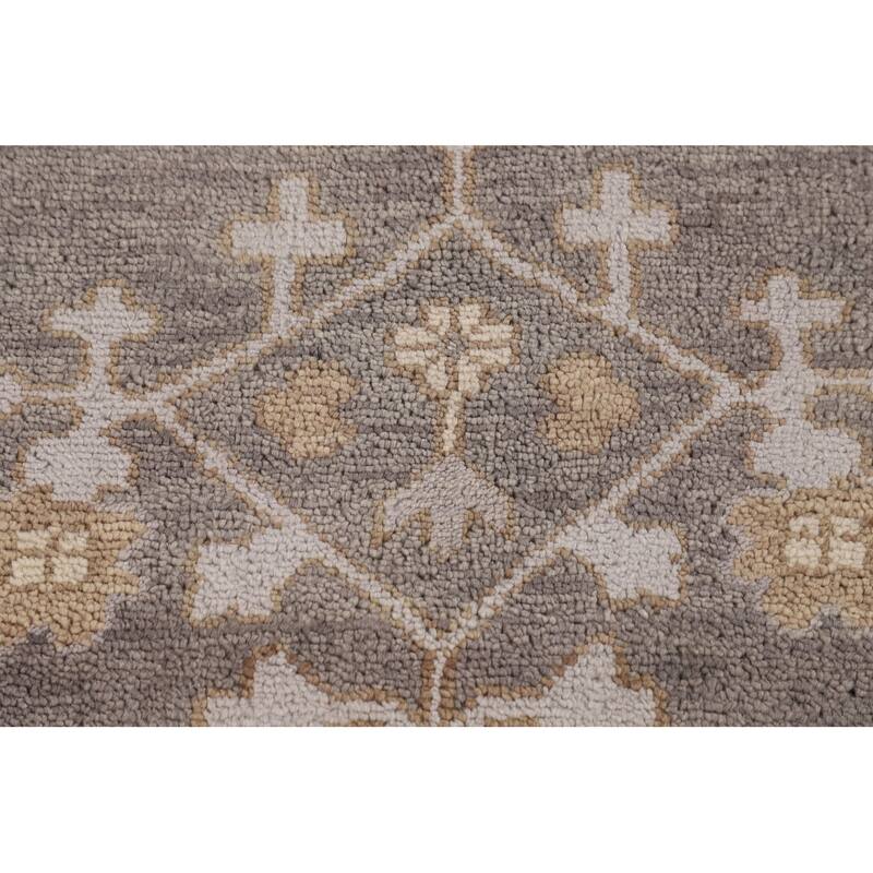 Gray Oushak Indian Area Rug Hand-Knotted Floral Wool Carpet - 9'3"x 11'7"