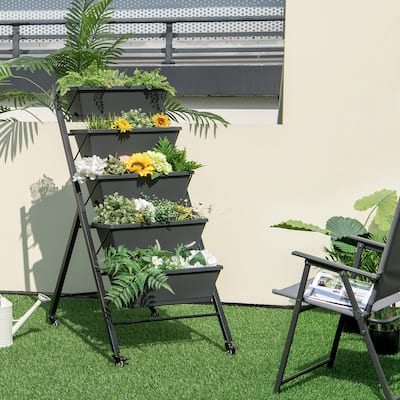 5-Tier Vertical Raised Garden Bed Elevated Planter with Wheels