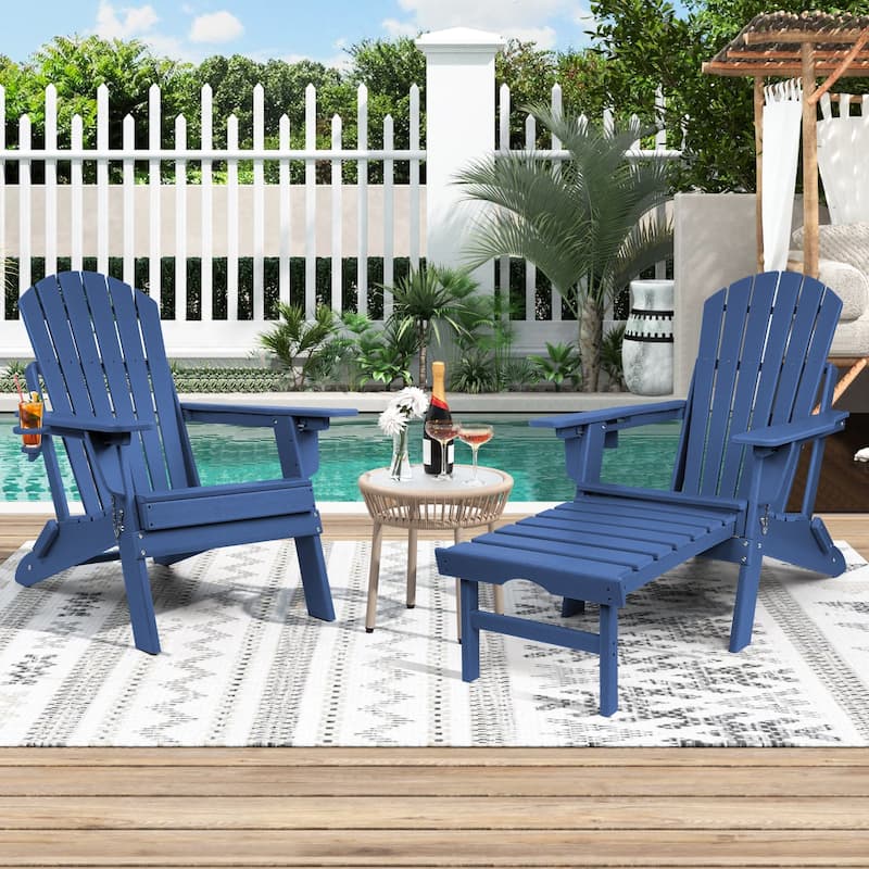 Vrakae Folding and Adjustable Adirondack Chair with Ottoman - Navy Blue