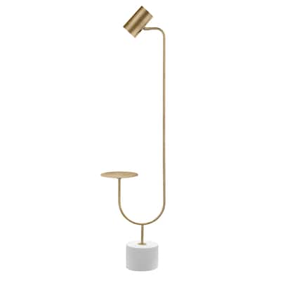 Corletta Antique Brass and Grey Floor Lamp with Round Tray