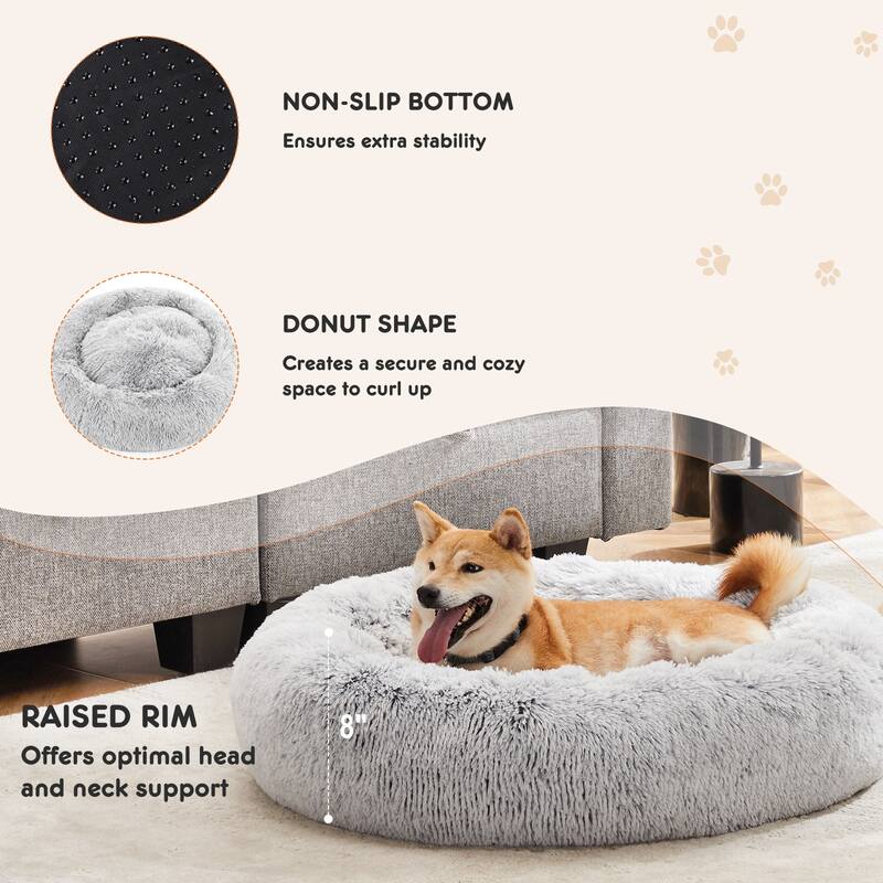 30-Inch Round Dog Bed, Washable Removable Cover, Anti-Slip Bottom, Supportive Foam Mat for Indoors