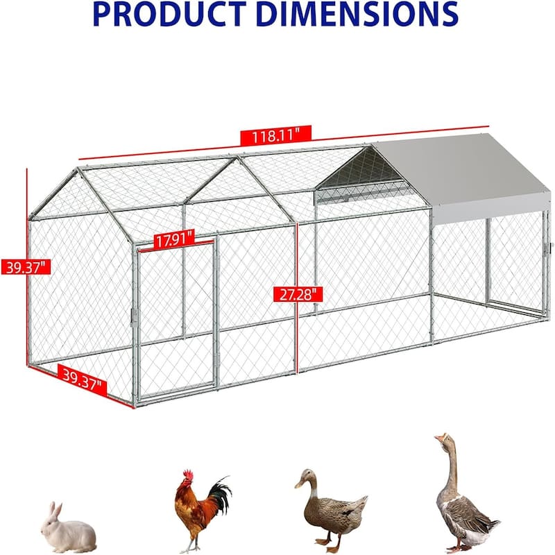 120"×40"×40" Large Metal Poultry Cage Walk in Hen House Black