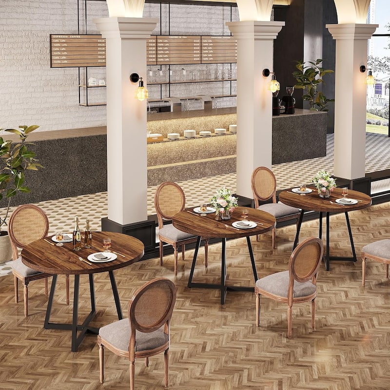 31.5 Inches Industrial Round Dining Table Dinner Table with Metal Base