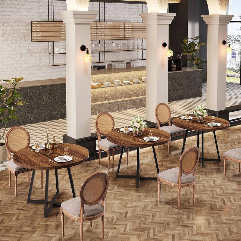 Square Dining Table Set, Industrial Dinner Table with Metal Base for Bar, Coffee Shop, Resturant