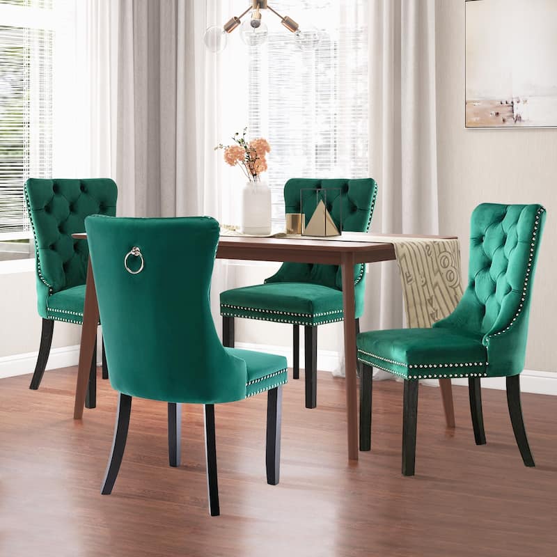 Set of 2 Modern Glam Velvet Dining Chairs - Armless TuftedAccent Side Chairs with Nailhead Trim & Ring Handle