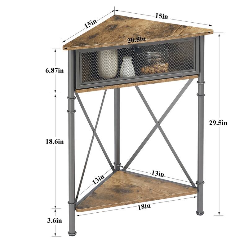 Javlergo Set of 2 Corner Table with Drawer and Open Dtorage Space, Triangle Freestanding Floor Cabinet
