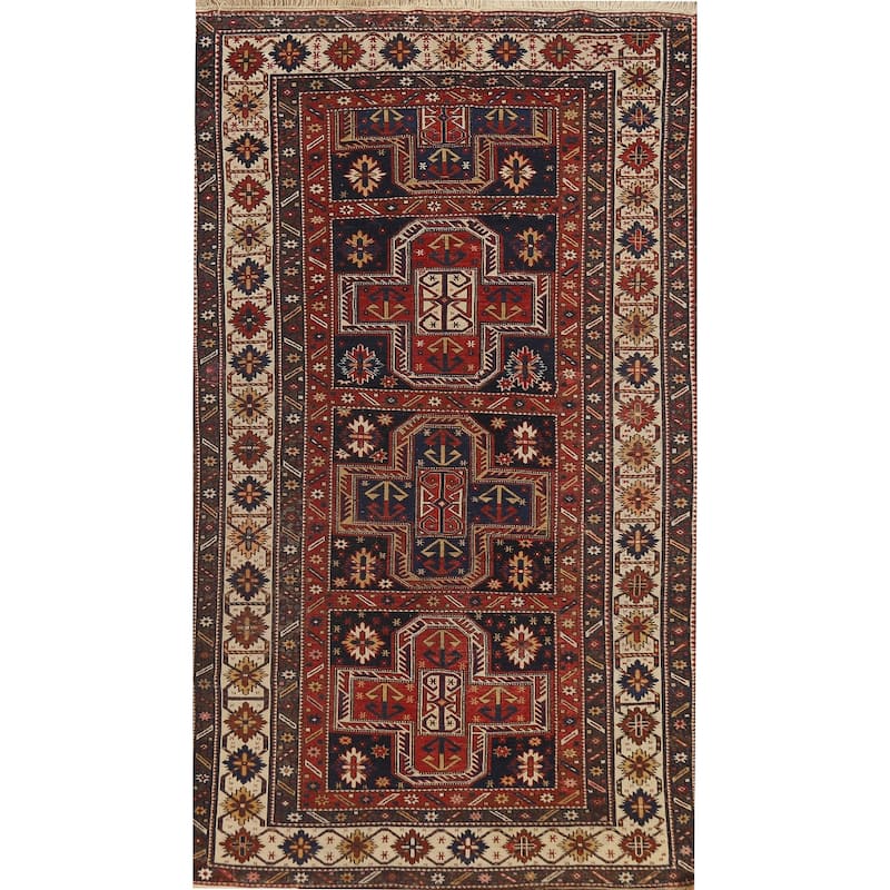 Pre-1900 Antique Vegetable Dye Kazak Rug Hand-Knotted Wool Carpet - 3'8" x 6'10"